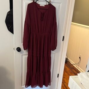 Chic Long Sleeve Burgundy Dress